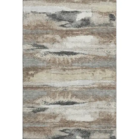 Taupe Beige And Brown Abstract Washable Area Rug With UV Protection Photo 1