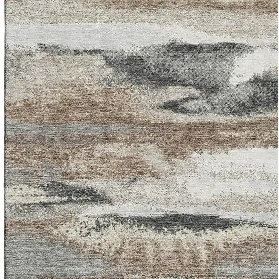 Taupe Beige And Brown Abstract Washable Area Rug With UV Protection Photo 3