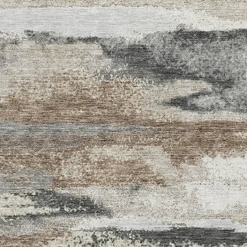 Taupe Beige And Brown Abstract Washable Area Rug With UV Protection Photo 2