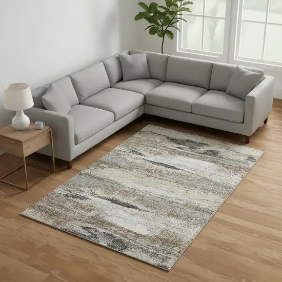 Taupe Beige And Brown Abstract Washable Area Rug With UV Protection Photo 2