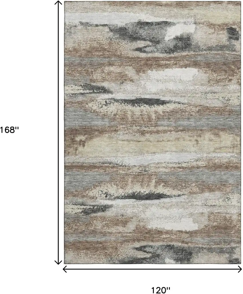 Taupe Beige And Brown Abstract Washable Area Rug With UV Protection Photo 9