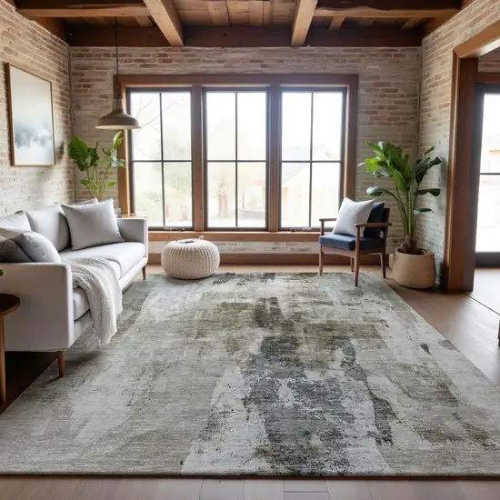 Taupe Beige And Brown Abstract Washable Area Rug With UV Protection Photo 4