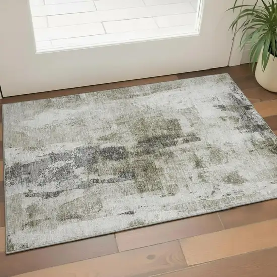 Taupe Beige And Brown Abstract Washable Area Rug With UV Protection Photo 2