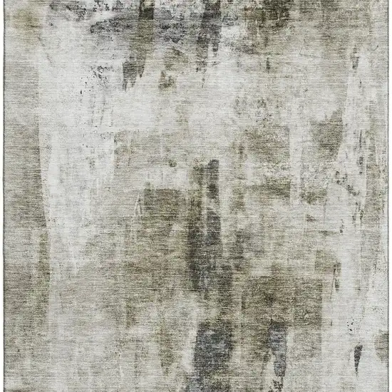 Taupe Beige And Brown Abstract Washable Area Rug With UV Protection Photo 3