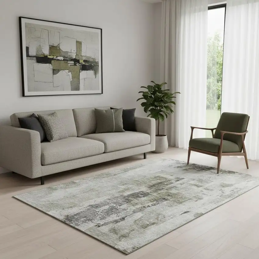 Taupe Beige And Brown Abstract Washable Area Rug With UV Protection Photo 2