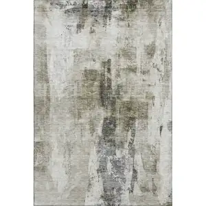 Photo of Taupe Beige And Brown Abstract Washable Area Rug With UV Protection