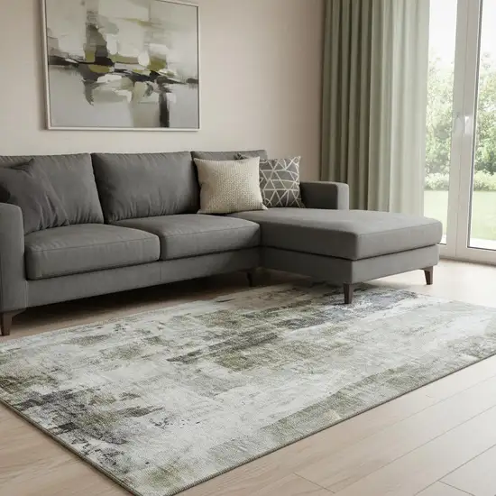 Taupe Beige And Brown Abstract Washable Area Rug With UV Protection Photo 2