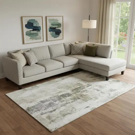 Taupe Beige And Brown Abstract Washable Area Rug With UV Protection Photo 2