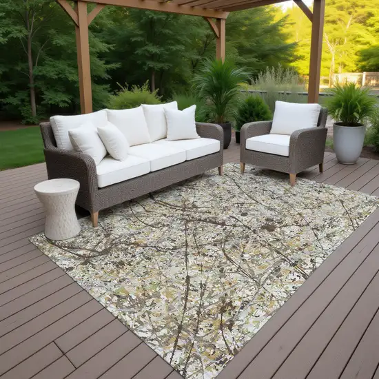 Taupe Beige And Brown Abstract Washable Indoor Outdoor Area Rug Photo 6