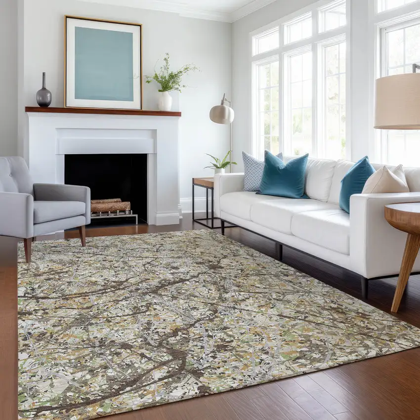 Taupe Beige And Brown Abstract Washable Indoor Outdoor Area Rug Photo 6