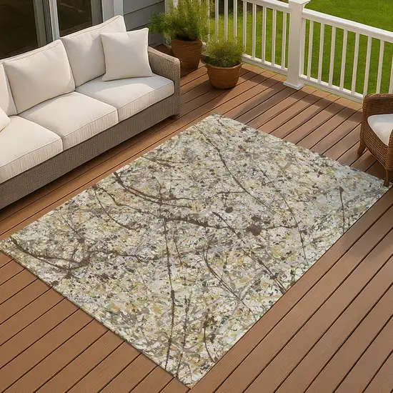 Taupe Beige And Brown Abstract Washable Indoor Outdoor Area Rug Photo 3