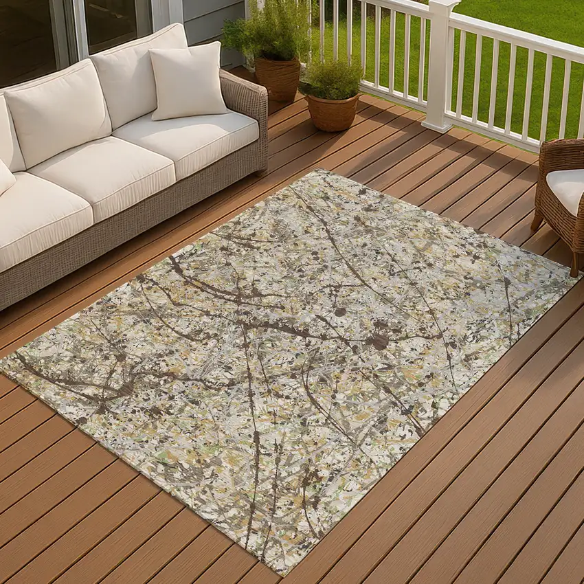 Taupe Beige And Brown Abstract Washable Indoor Outdoor Area Rug Photo 3