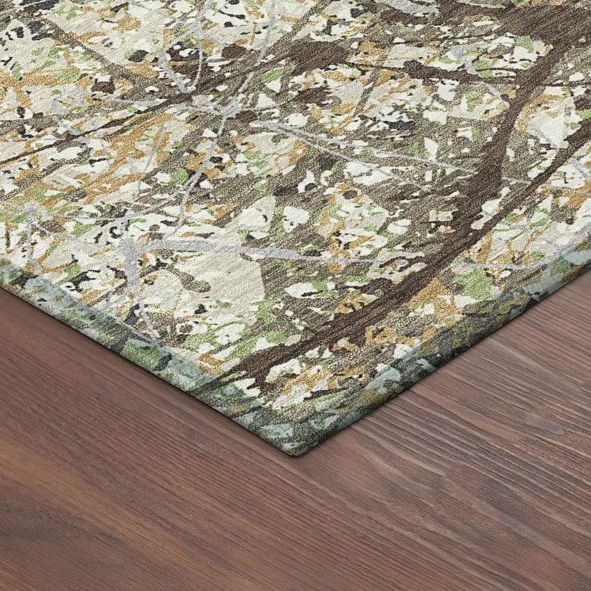Taupe Beige And Brown Abstract Washable Indoor Outdoor Area Rug Photo 5