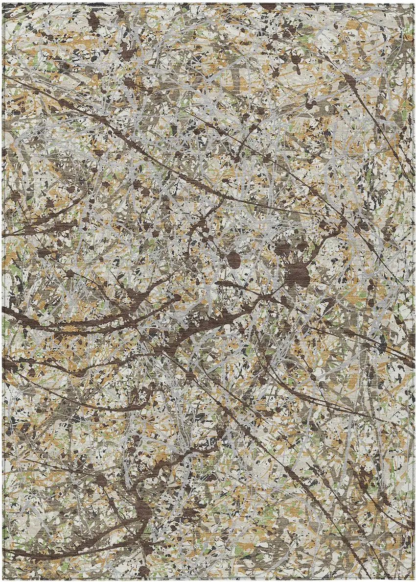 Taupe Beige And Brown Abstract Washable Indoor Outdoor Area Rug Photo 8