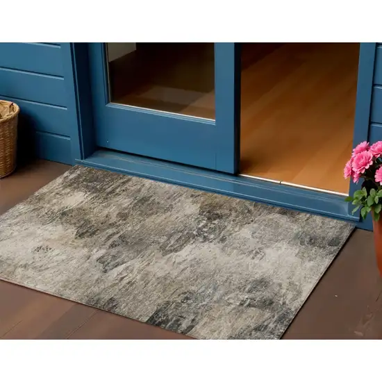 Taupe Beige And Brown Abstract Washable Indoor Outdoor Area Rug Photo 1