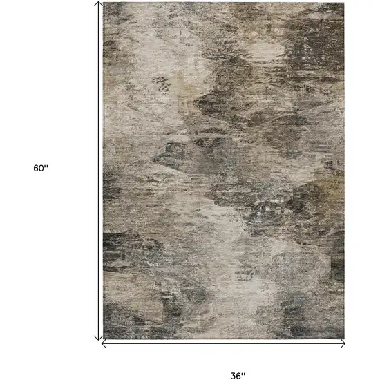 Taupe Beige And Brown Abstract Washable Indoor Outdoor Area Rug Photo 3