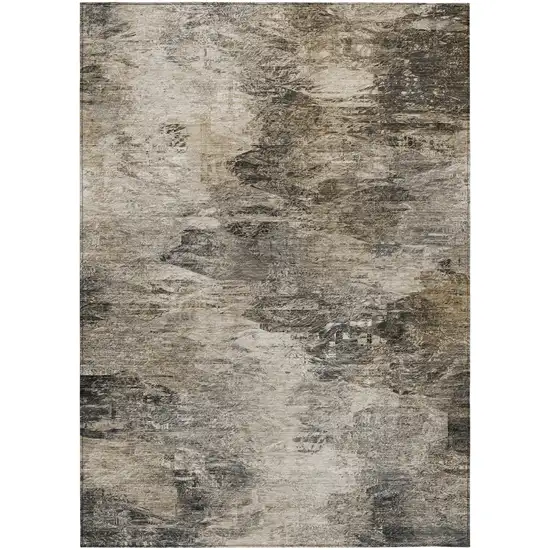 Taupe Beige And Brown Abstract Washable Indoor Outdoor Area Rug Photo 2