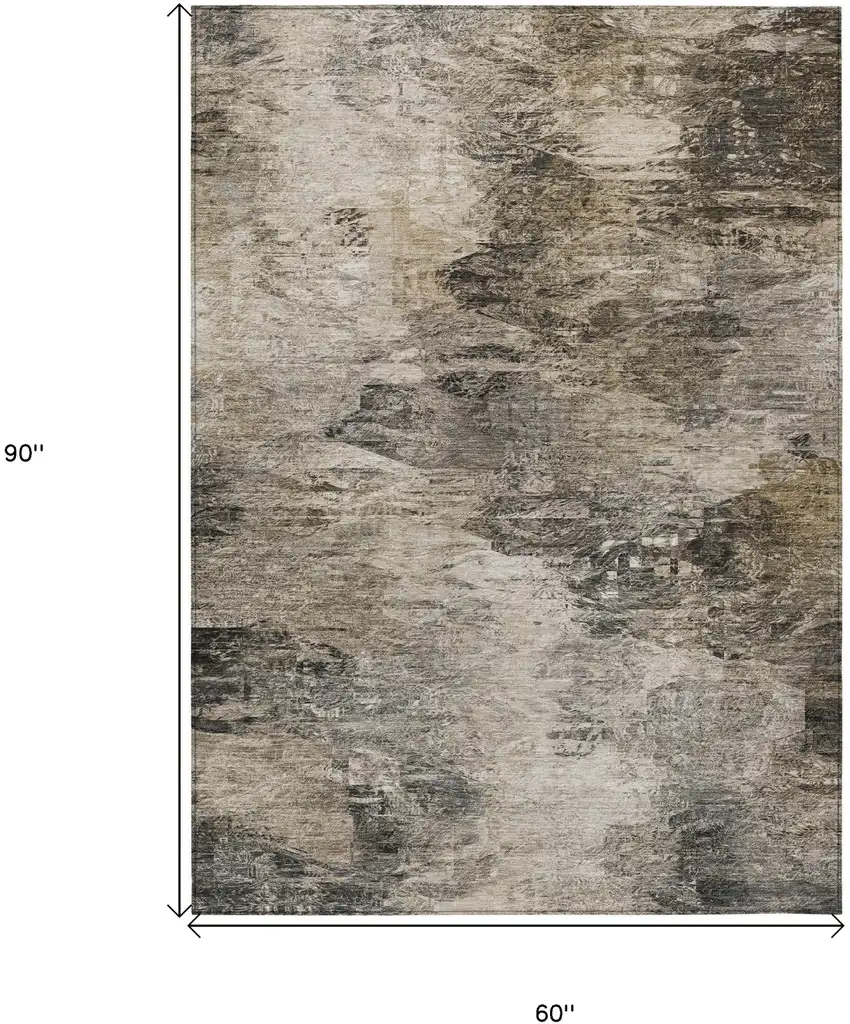 Taupe Beige And Brown Abstract Washable Indoor Outdoor Area Rug Photo 3