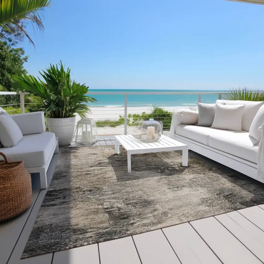 Taupe Beige And Brown Abstract Washable Indoor Outdoor Area Rug Photo 9
