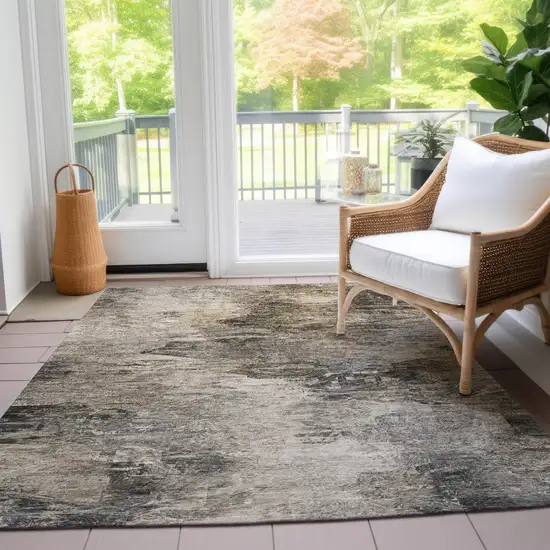 Taupe Beige And Brown Abstract Washable Indoor Outdoor Area Rug Photo 8