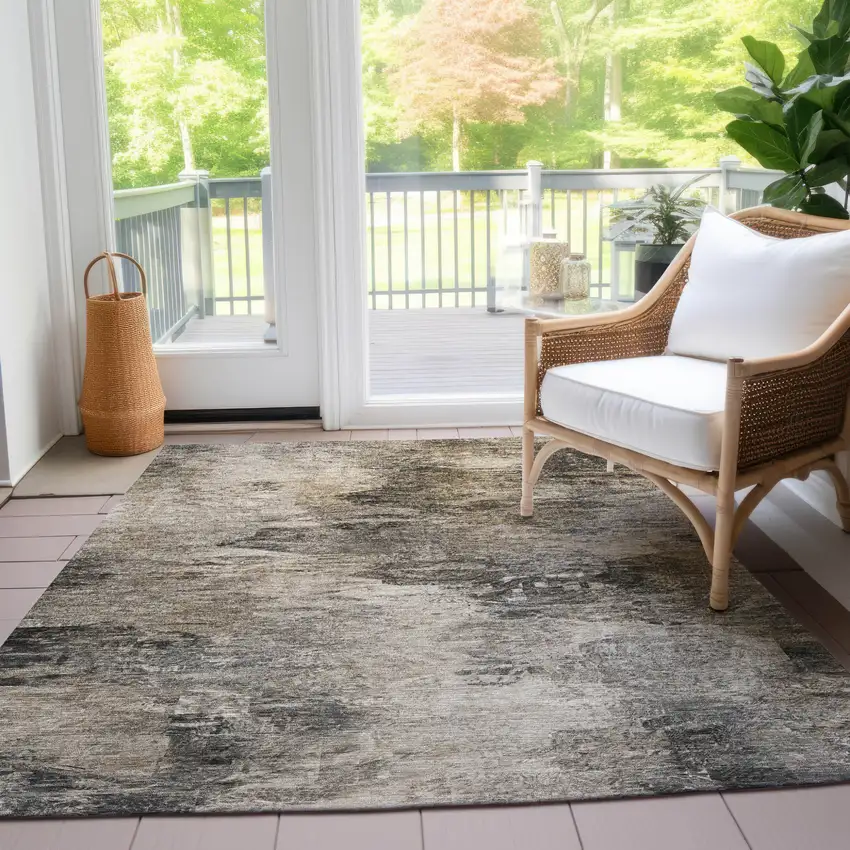 Taupe Beige And Brown Abstract Washable Indoor Outdoor Area Rug Photo 8
