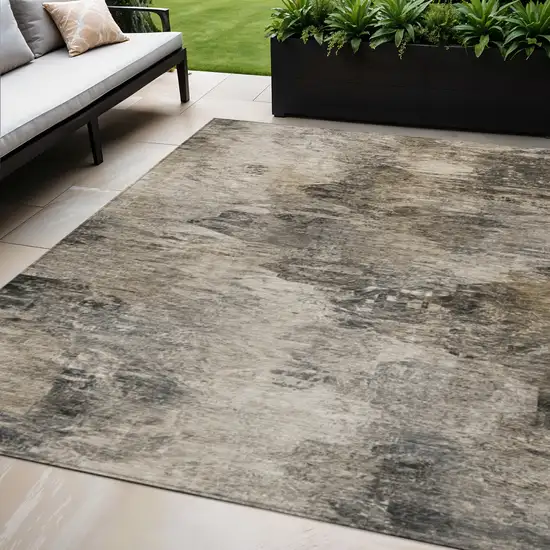 Taupe Beige And Brown Abstract Washable Indoor Outdoor Area Rug Photo 1