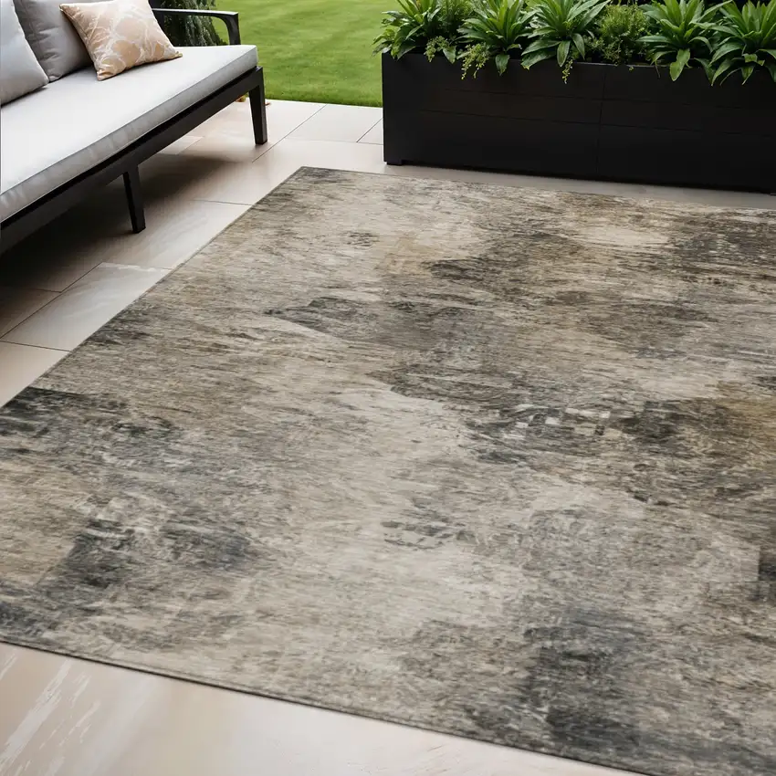Taupe Beige And Brown Abstract Washable Indoor Outdoor Area Rug Photo 1