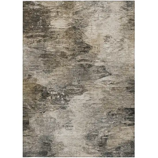 Taupe Beige And Brown Abstract Washable Indoor Outdoor Area Rug Photo 5