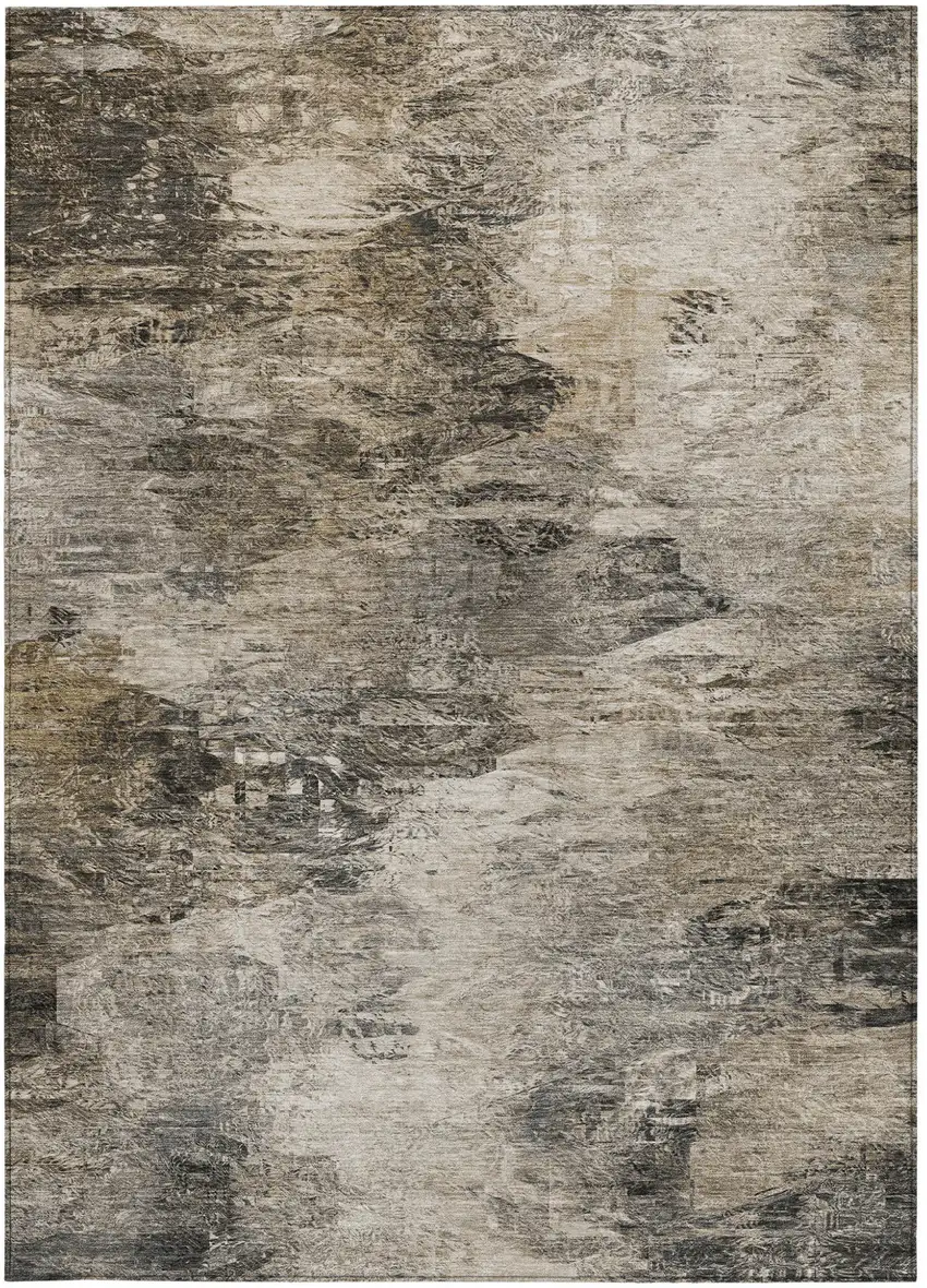 Taupe Beige And Brown Abstract Washable Indoor Outdoor Area Rug Photo 5