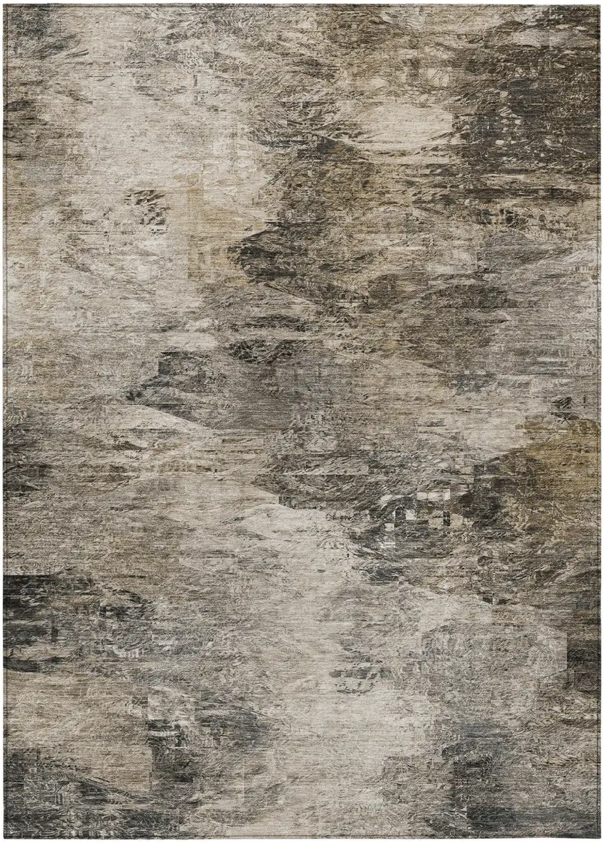 Taupe Beige And Brown Abstract Washable Indoor Outdoor Area Rug Photo 1