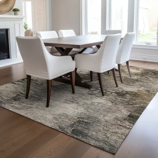 Taupe Beige And Brown Abstract Washable Indoor Outdoor Area Rug Photo 8