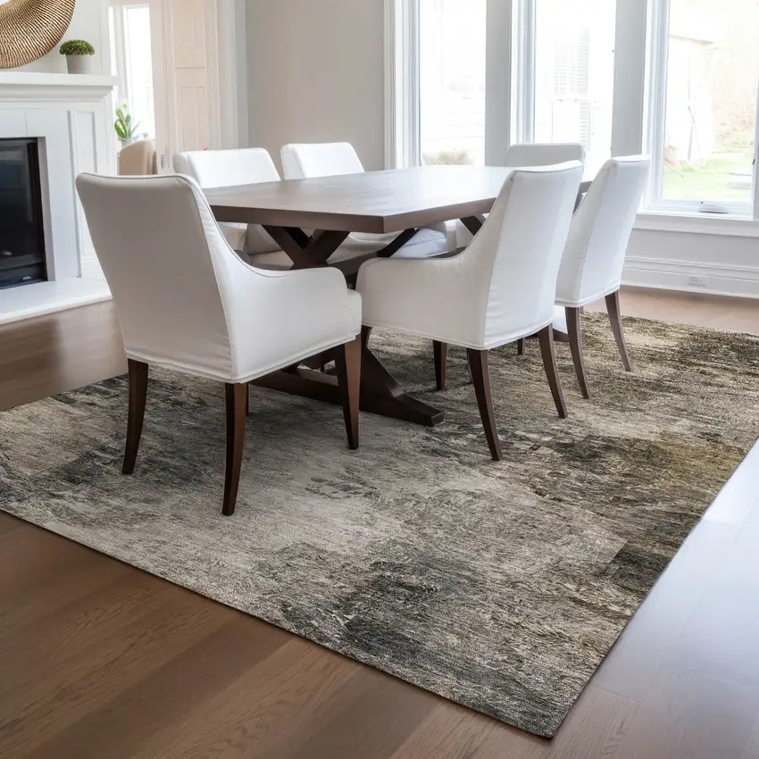 Taupe Beige And Brown Abstract Washable Indoor Outdoor Area Rug Photo 8