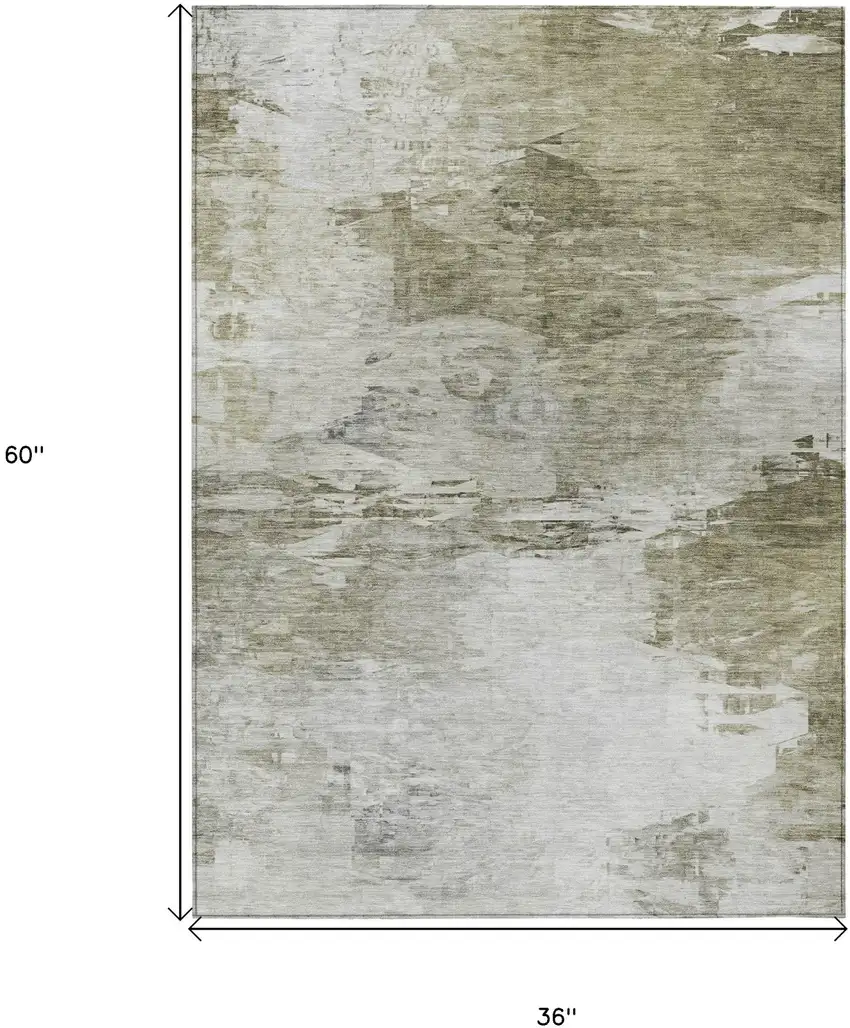 Taupe Beige And Brown Abstract Washable Indoor Outdoor Area Rug Photo 3
