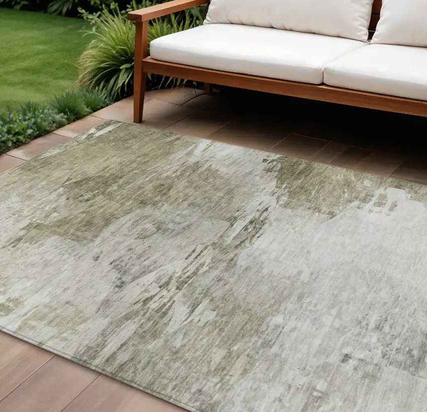 Taupe Beige And Brown Abstract Washable Indoor Outdoor Area Rug Photo 1