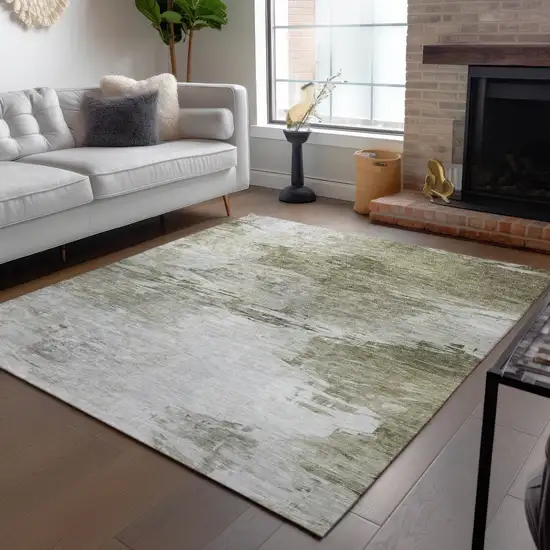 Taupe Beige And Brown Abstract Washable Indoor Outdoor Area Rug Photo 8