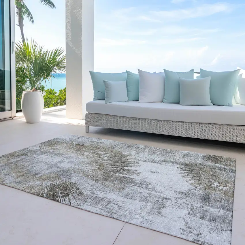 Taupe Beige And Brown Abstract Washable Indoor Outdoor Area Rug Photo 7