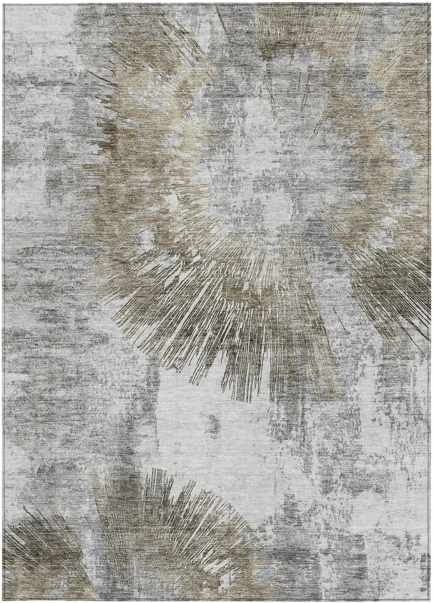 Taupe Beige And Brown Abstract Washable Indoor Outdoor Area Rug Photo 6