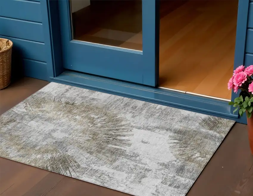 Taupe Beige And Brown Abstract Washable Indoor Outdoor Area Rug Photo 1