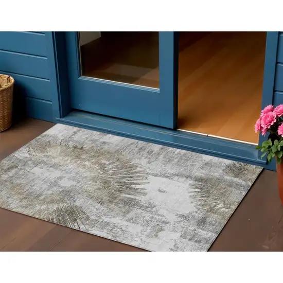 Taupe Beige And Brown Abstract Washable Indoor Outdoor Area Rug Photo 1