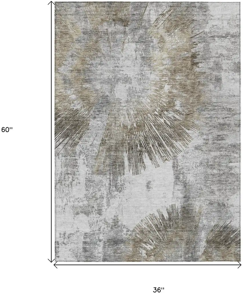 Taupe Beige And Brown Abstract Washable Indoor Outdoor Area Rug Photo 7