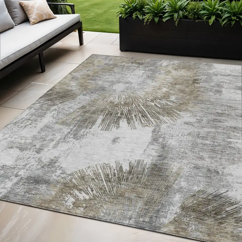 Taupe Beige And Brown Abstract Washable Indoor Outdoor Area Rug Photo 1