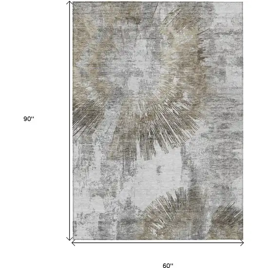 Taupe Beige And Brown Abstract Washable Indoor Outdoor Area Rug Photo 3
