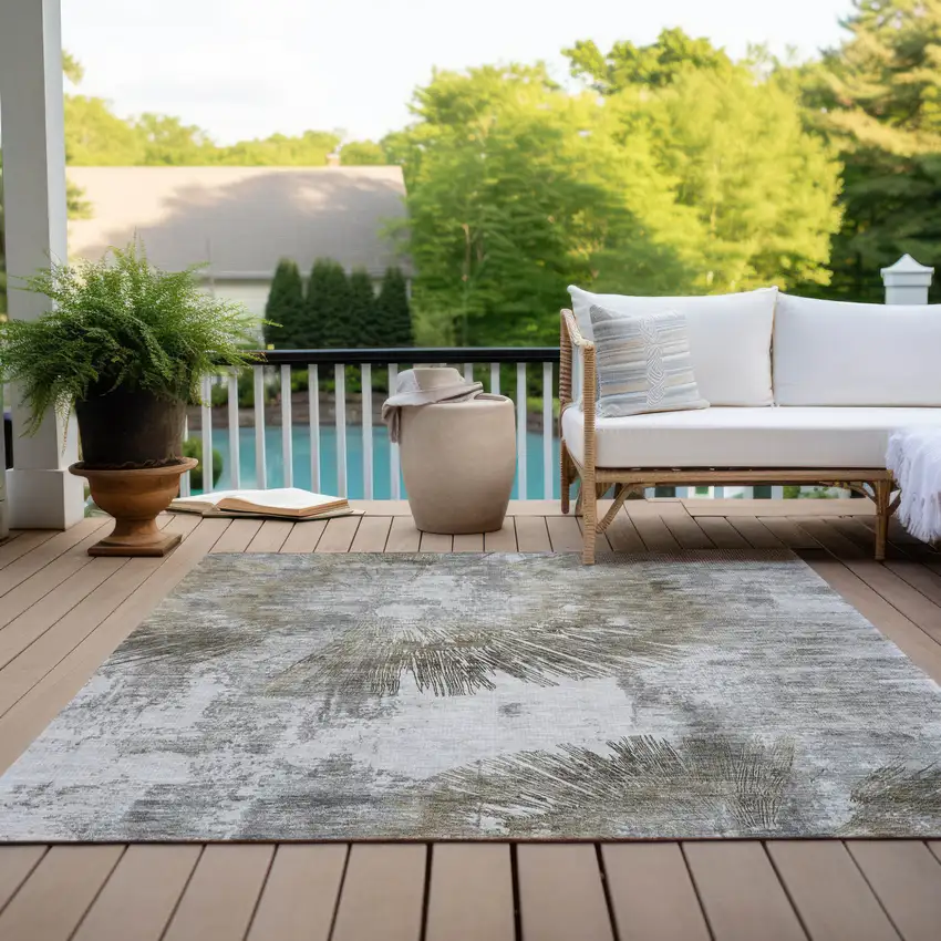 Taupe Beige And Brown Abstract Washable Indoor Outdoor Area Rug Photo 9