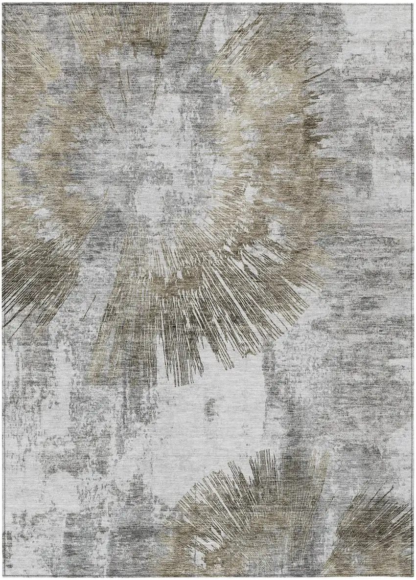 Taupe Beige And Brown Abstract Washable Indoor Outdoor Area Rug Photo 2