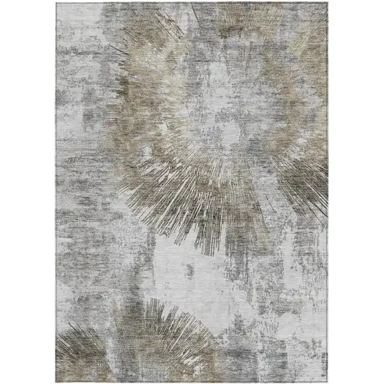 Taupe Beige And Brown Abstract Washable Indoor Outdoor Area Rug Photo 7