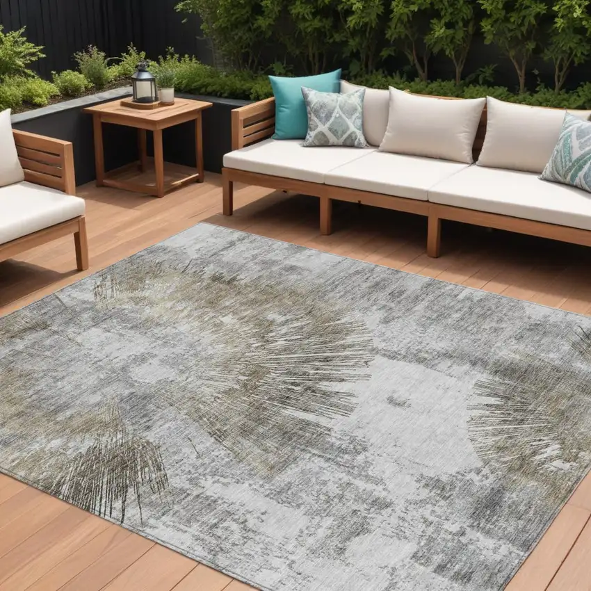 Taupe Beige And Brown Abstract Washable Indoor Outdoor Area Rug Photo 1