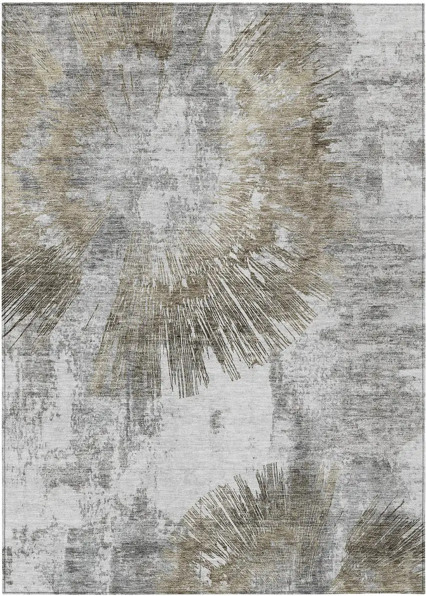 Taupe Beige And Brown Abstract Washable Indoor Outdoor Area Rug Photo 2