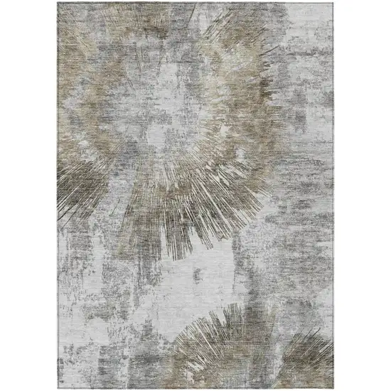 Taupe Beige And Brown Abstract Washable Indoor Outdoor Area Rug Photo 2