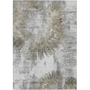Photo of Taupe Beige And Brown Abstract Washable Indoor Outdoor Area Rug
