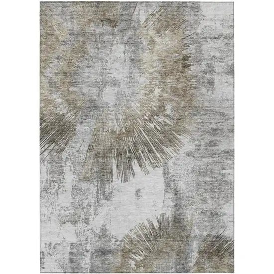 Taupe Beige And Brown Abstract Washable Indoor Outdoor Area Rug Photo 2